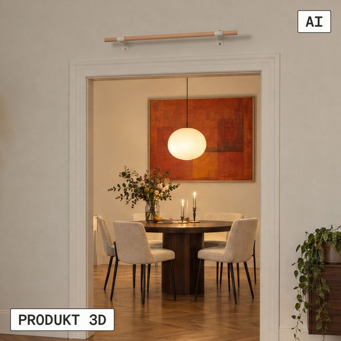 Wand-Klimmzugstange KS2 mit weißen Haltern über dem Durchgang eines Altbau-Esszimmers am Abend (KI-generiertes Bild)