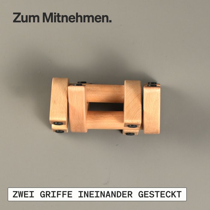 Zwei LG1-Kompakt-Griffe ineinandergesteckt von oben fotografiert