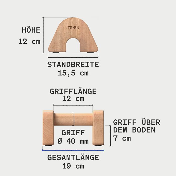Maßzeichnung der LG1 Kompakt: Höhe 12 cm, Standbreite 15,5 cm, Grifflänge 12 cm, Gesamtlänge 19 cm