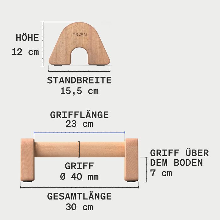 Maßzeichnung der LG1 Standard: Höhe 12 cm, Standbreite 15,5 cm, Grifflänge 23 cm, Gesamtlänge 30 cm