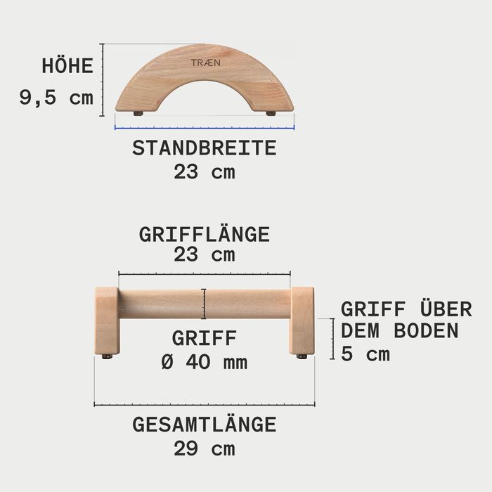 Maßzeichnung der LG1 Breit: Höhe 9,5 cm, Standbreite 23 cm, Grifflänge 23 cm, Gesamtlänge 29 cm