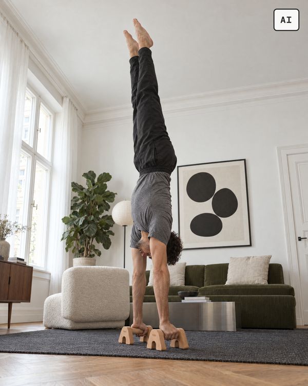 Handstand auf LG1 Kompakt, vom Boden aus nach oben fotografiert (KI-generiertes Bild)